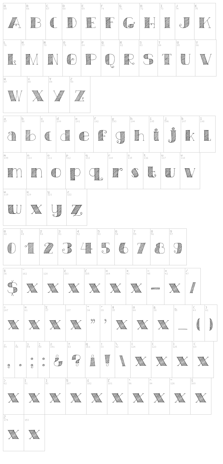 DK Carte Blanche font map
